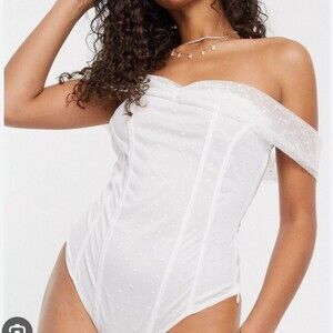 NaaNaa Swiss Dot Thong Bodysuit in White